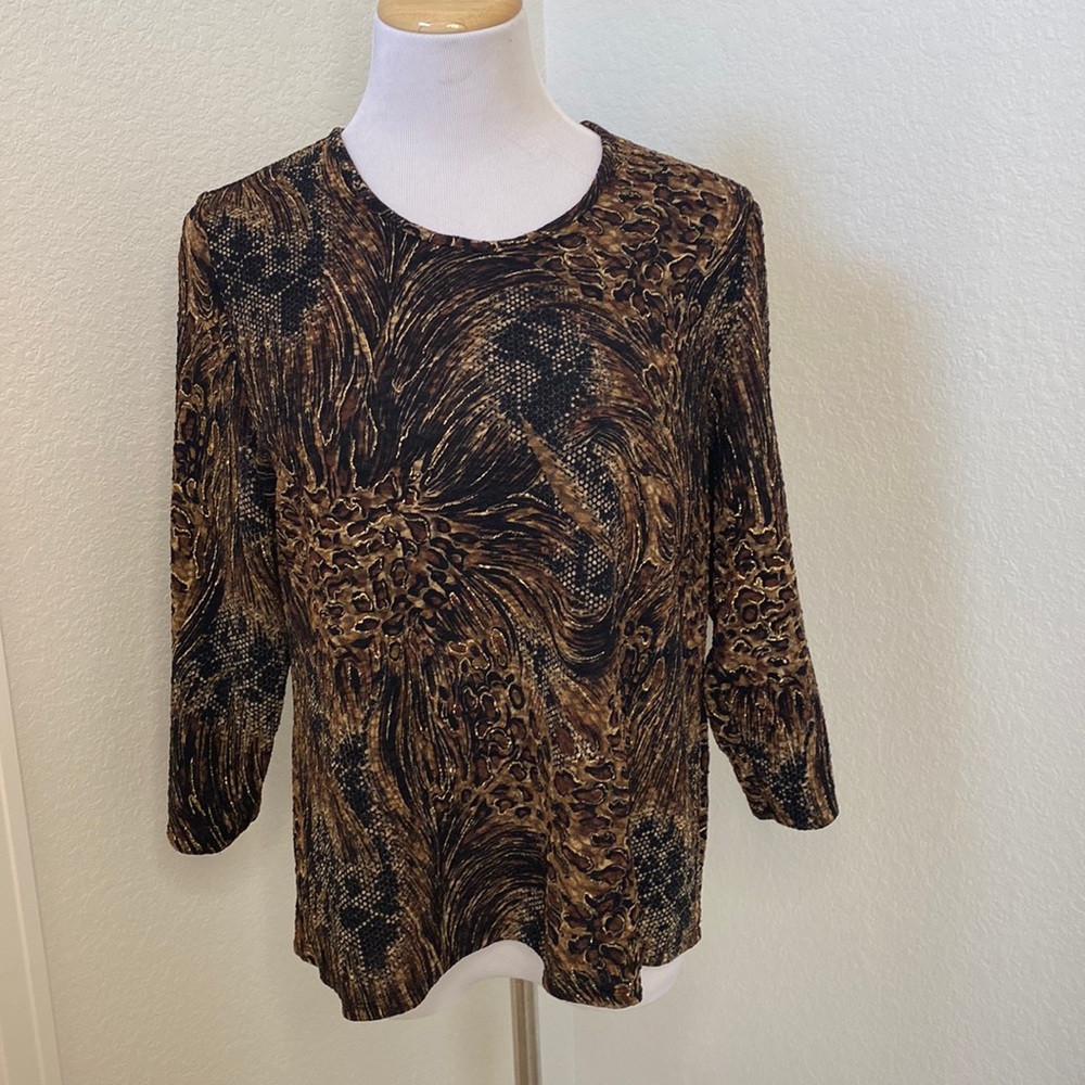 Allison Daley Petite Animal Print 3/4 Sleeve Stretch Top PL